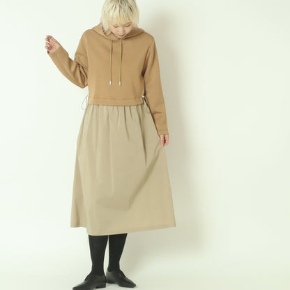異素材切替フーディーワンピース 532110