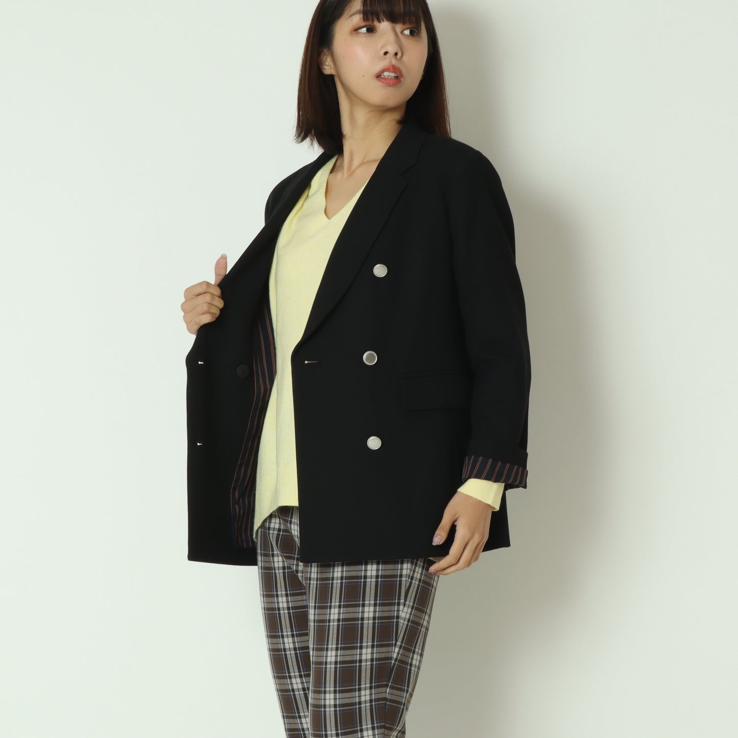 ストライプライニングテーラードダブルジャケット531471