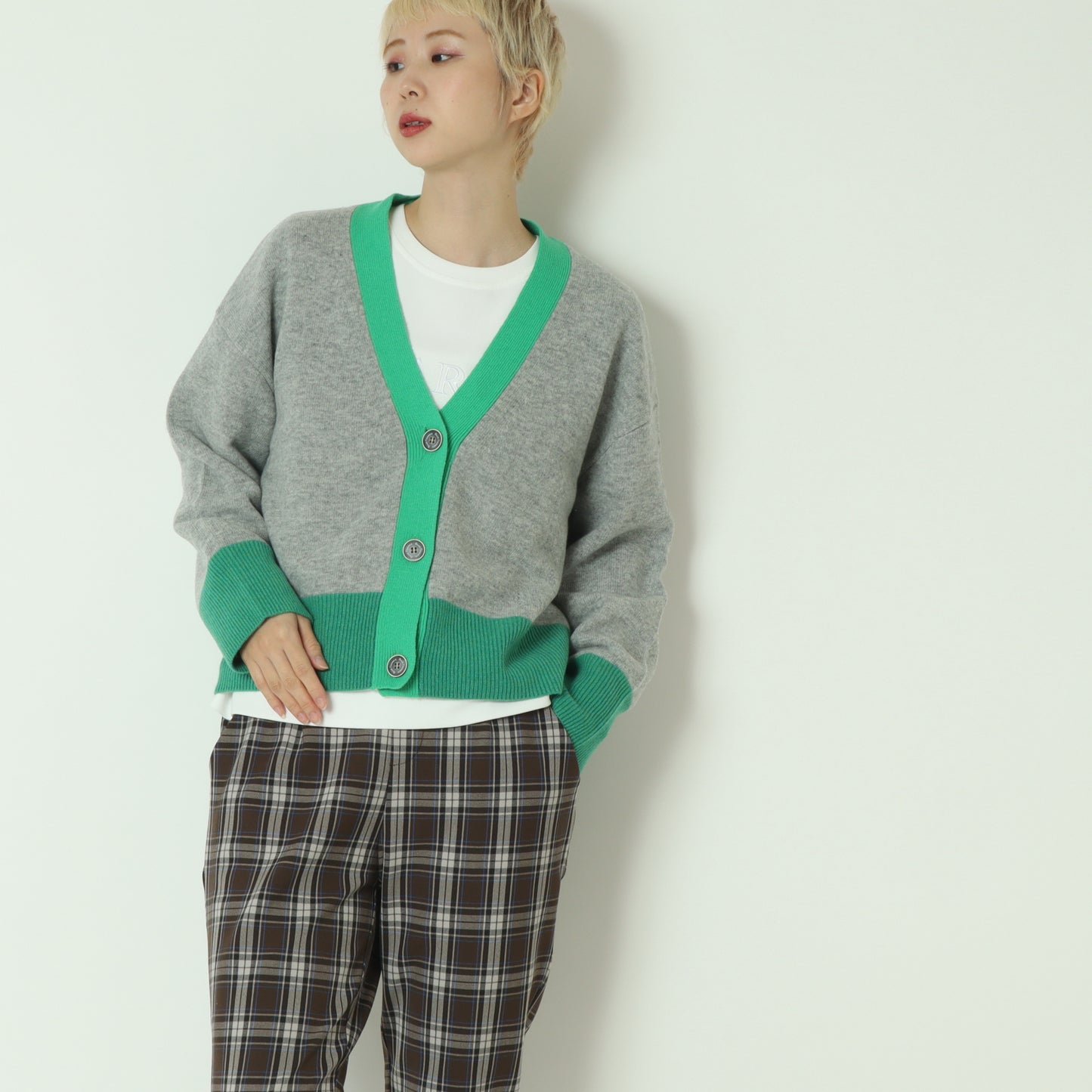 配色リブカーディガン 531974