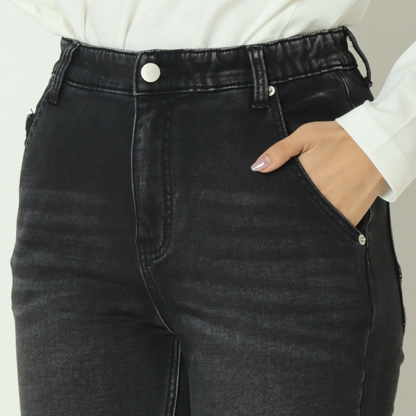 裏起毛ボーイフレンドカットデニム グレー  WKH001