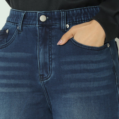 裏起毛ワイドカットデニムベーシックブルー　WKH004