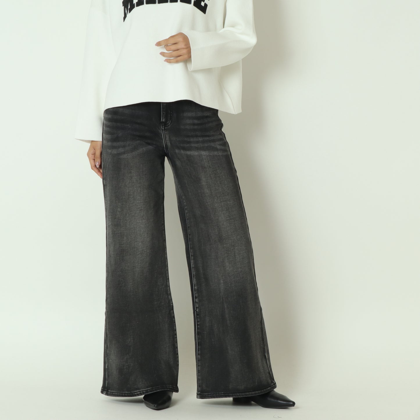 裏起毛ワイドカットデニム グレー  WKH005