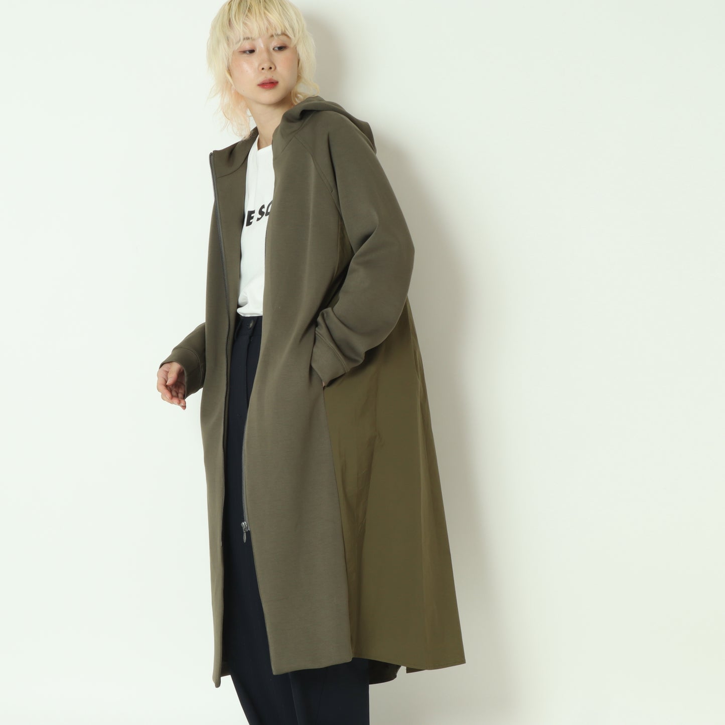 異素材ドッキングロングコート  55294043