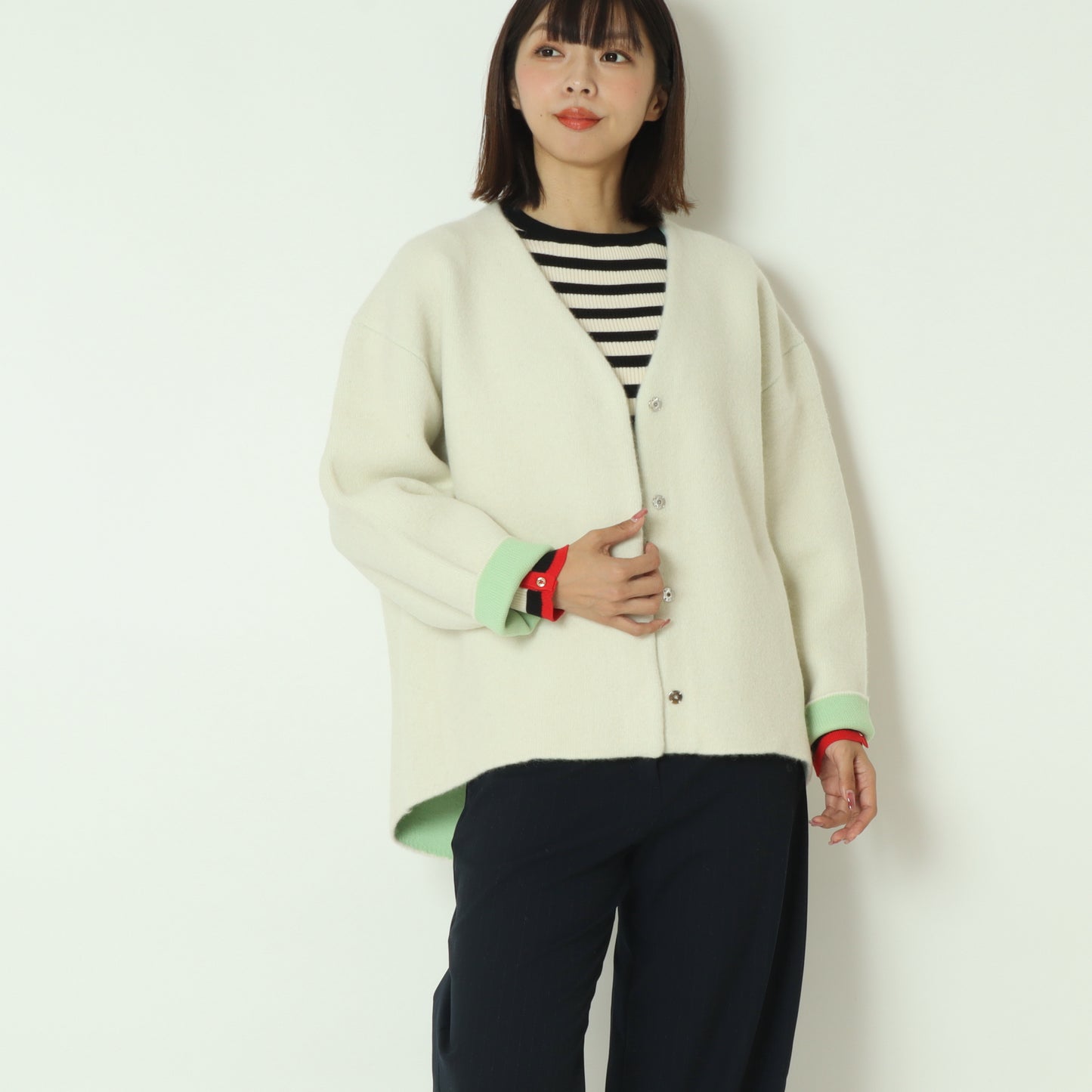 ドット釦Vネックカーディガン  55295006