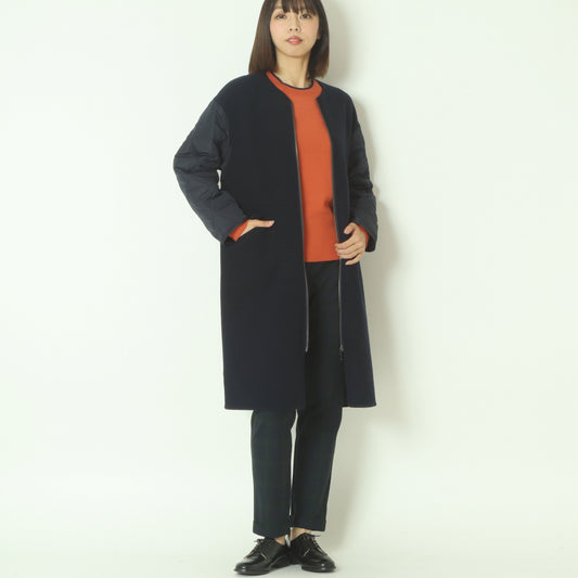 キルティング切り替えウールロングコート 55224518