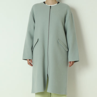 ノーカラーダブルジップロングコート  55224556