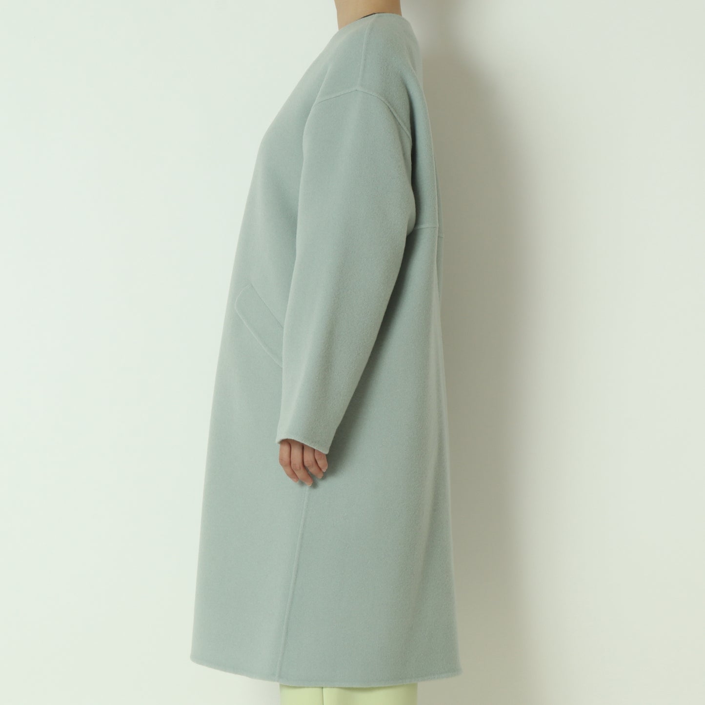 ノーカラーダブルジップロングコート  55224556