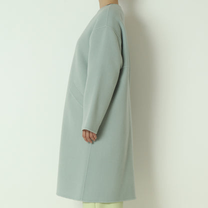 ノーカラーダブルジップロングコート  55224556