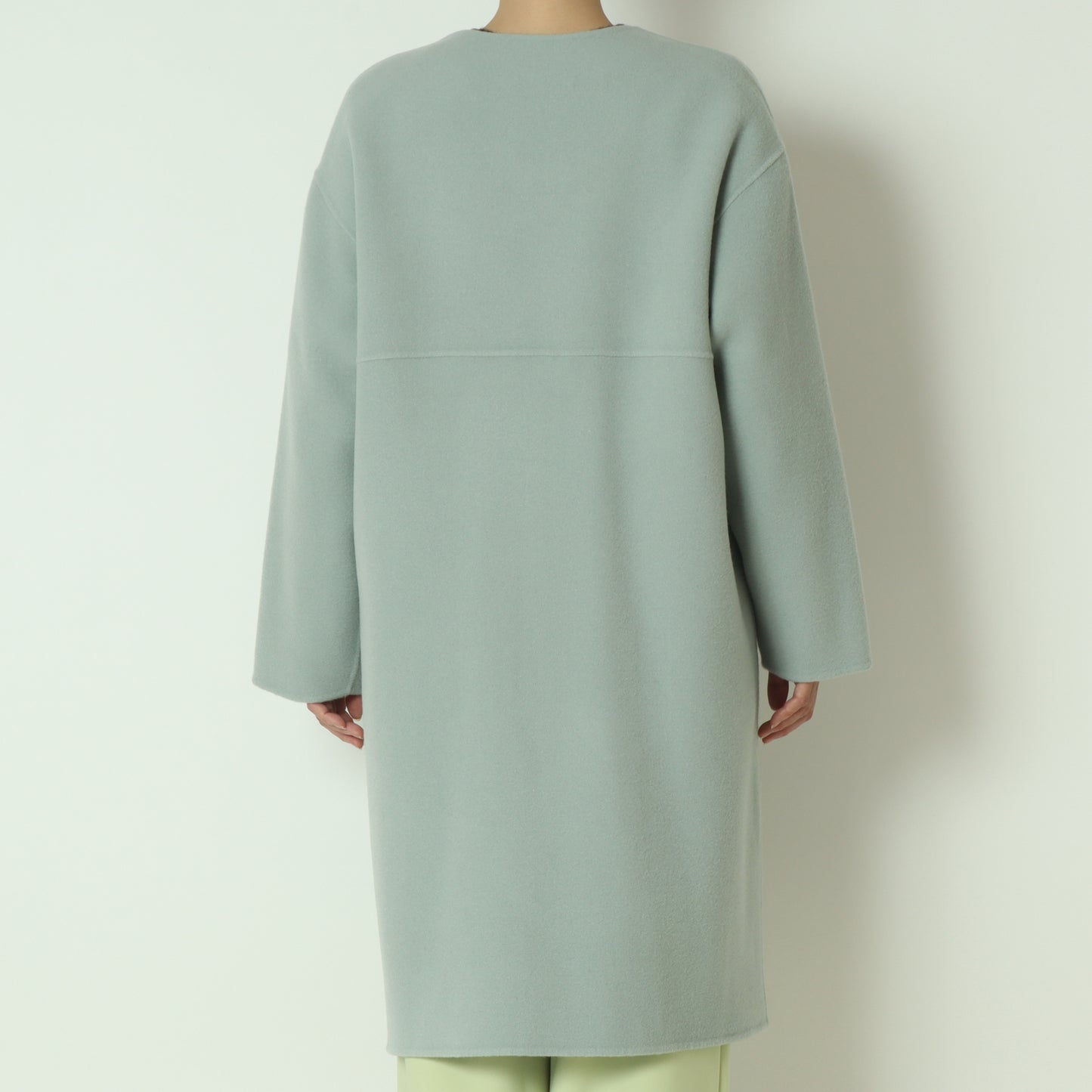 ノーカラーダブルジップロングコート  55224556