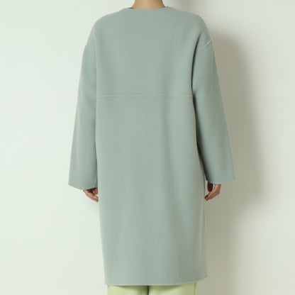 ノーカラーダブルジップロングコート  55224556