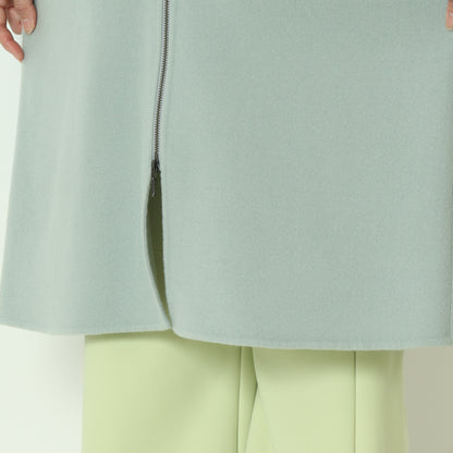 ノーカラーダブルジップロングコート  55224556