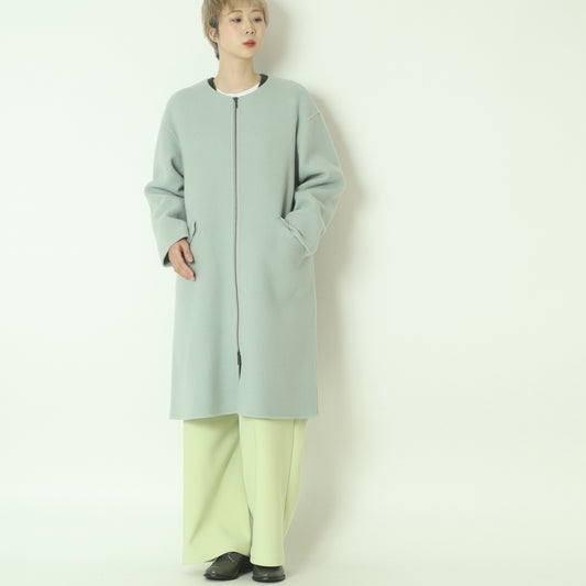 ノーカラーダブルジップロングコート  55224556