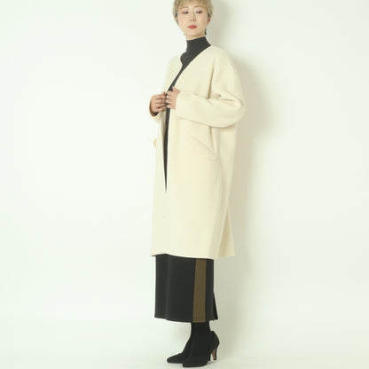 ノーカラーダブルジップロングコート  55224556