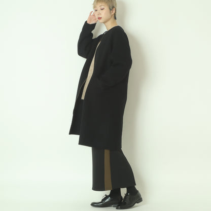 ノーカラーダブルジップロングコート  55224556