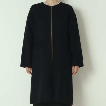 ノーカラーダブルジップロングコート  55224556