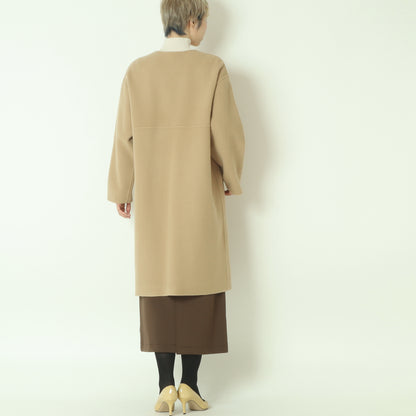 ノーカラーダブルジップロングコート  55224556