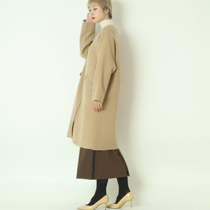 ノーカラーダブルジップロングコート  55224556