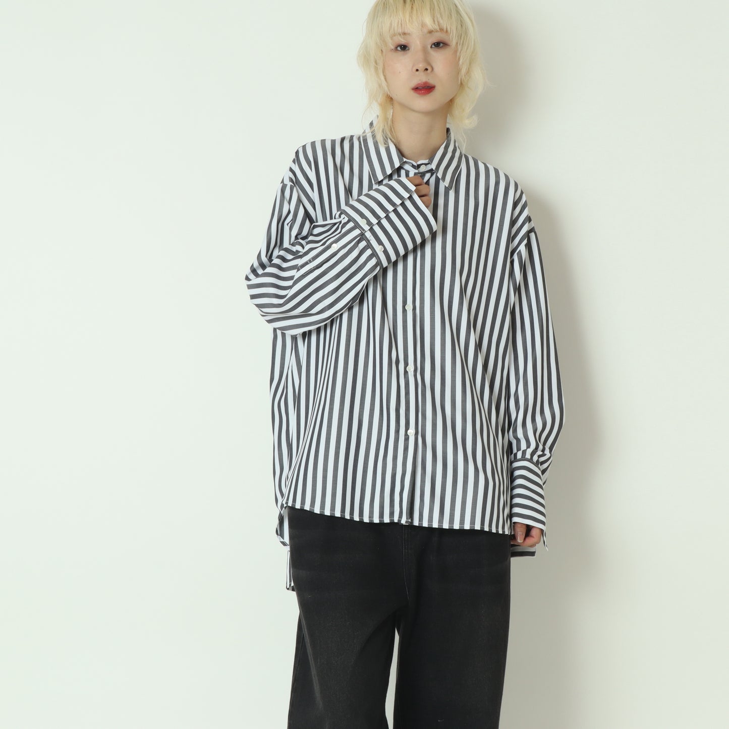 2WAYストライププリントシャツ　1555-218KK