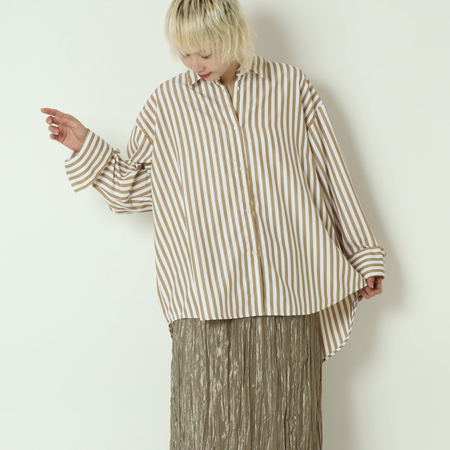 2WAYストライププリントシャツ　1555-218KK