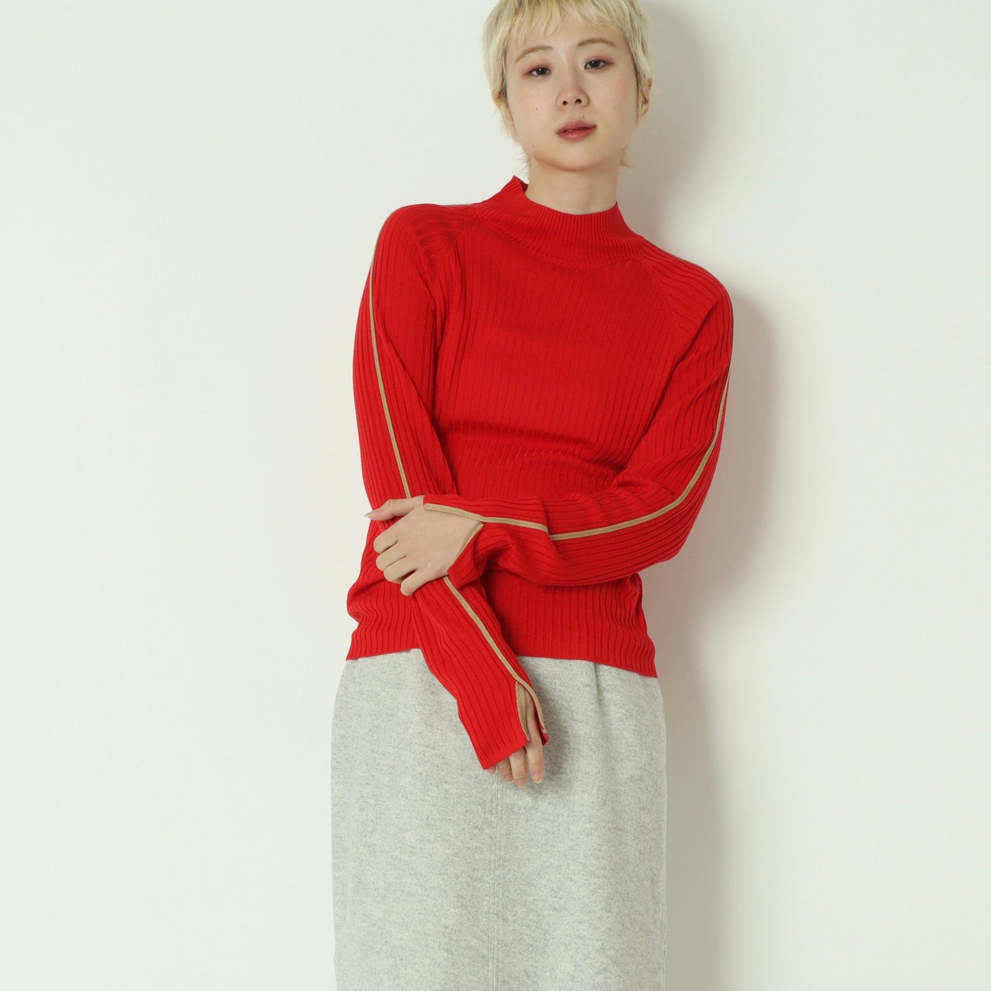 袖スリット配色ラインニット 791236