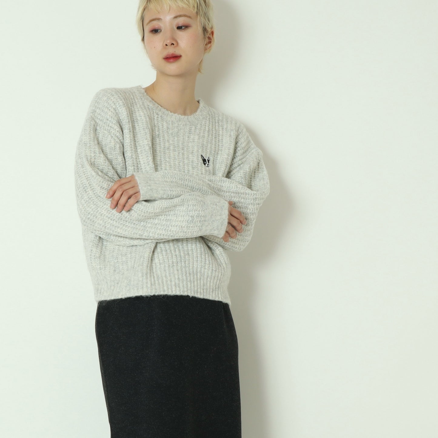 フレンチブルドッグ刺繍畦ニット 791218