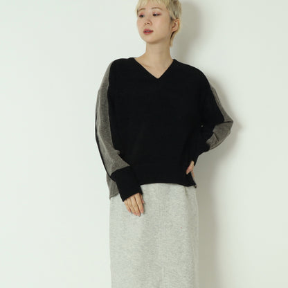 モール配色Vネックニット　523818