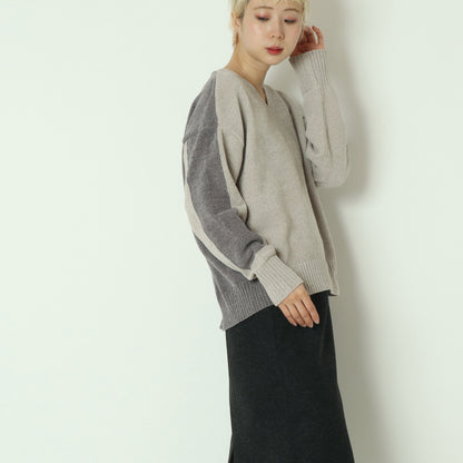 モール配色Vネックニット　523818