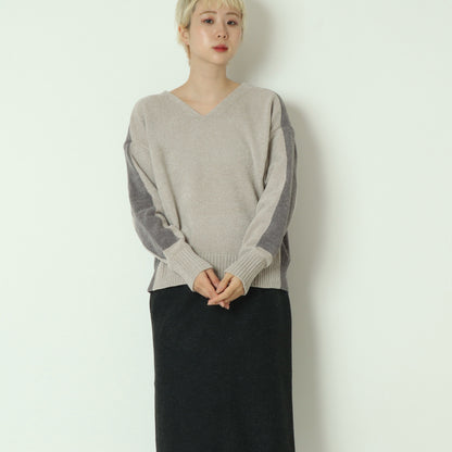 モール配色Vネックニット　523818