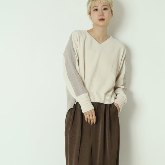 モール配色Vネックニット　523818