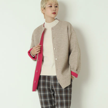 ダブルフェイス配色ニットカーディガン 733878