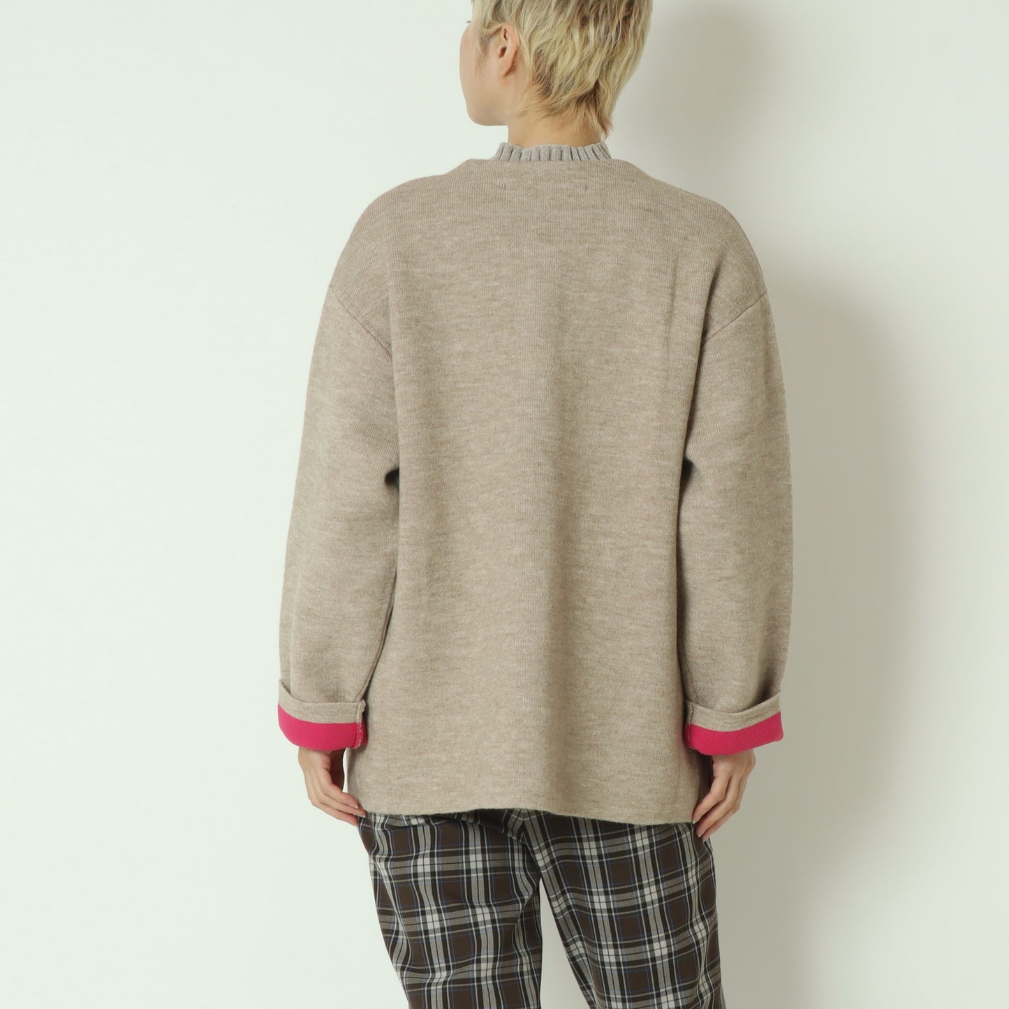 ダブルフェイス配色ニットカーディガン 733878