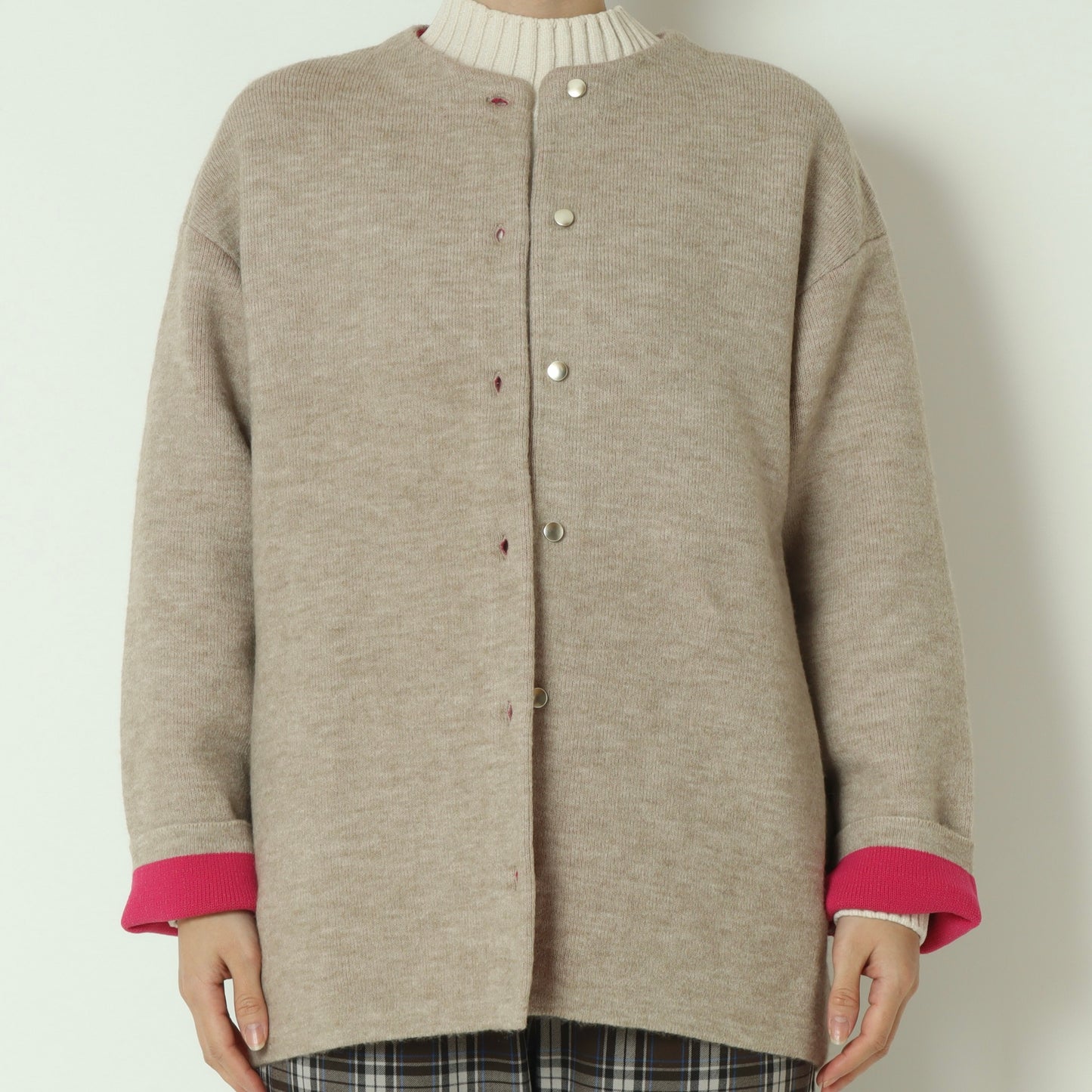 ダブルフェイス配色ニットカーディガン 733878