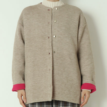 ダブルフェイス配色ニットカーディガン 733878