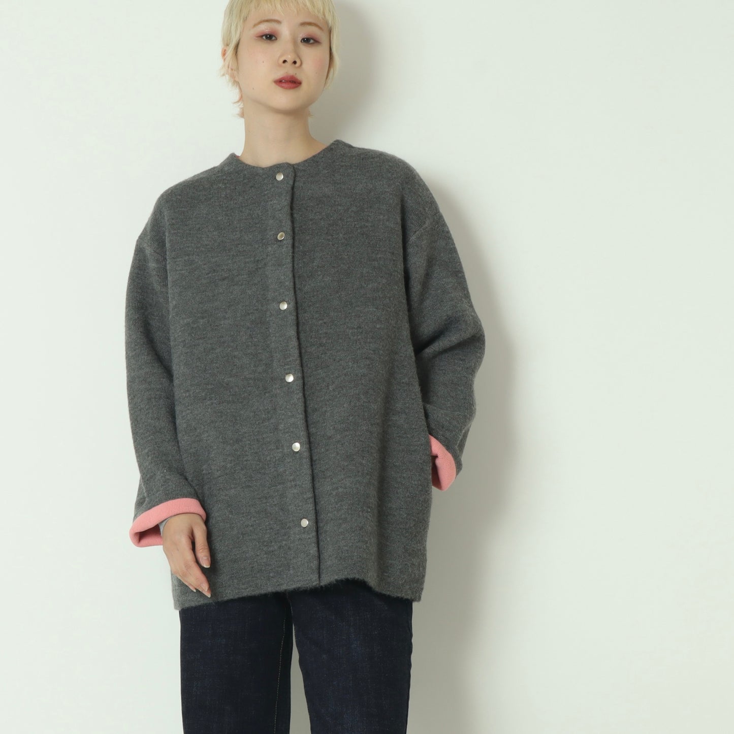 ダブルフェイス配色ニットカーディガン 733878