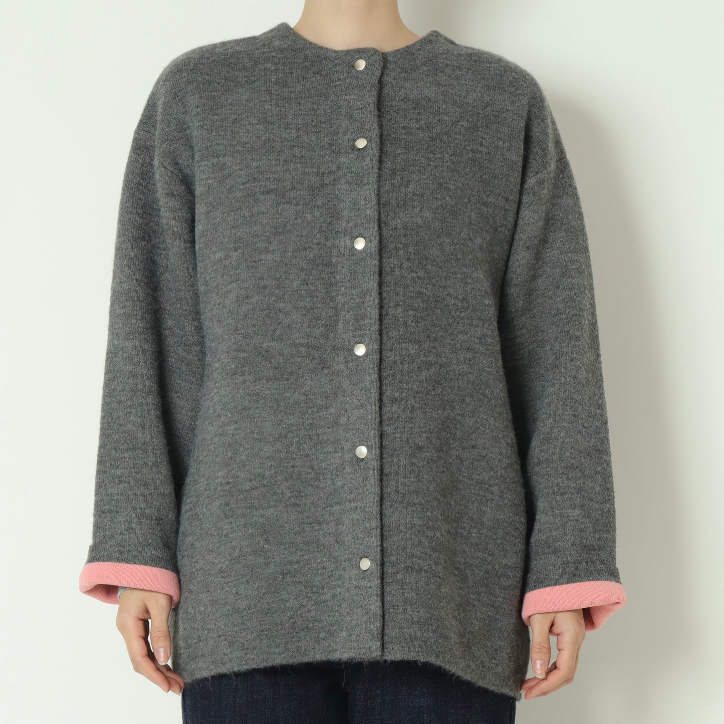 ダブルフェイス配色ニットカーディガン 733878