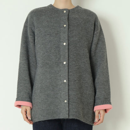 ダブルフェイス配色ニットカーディガン 733878