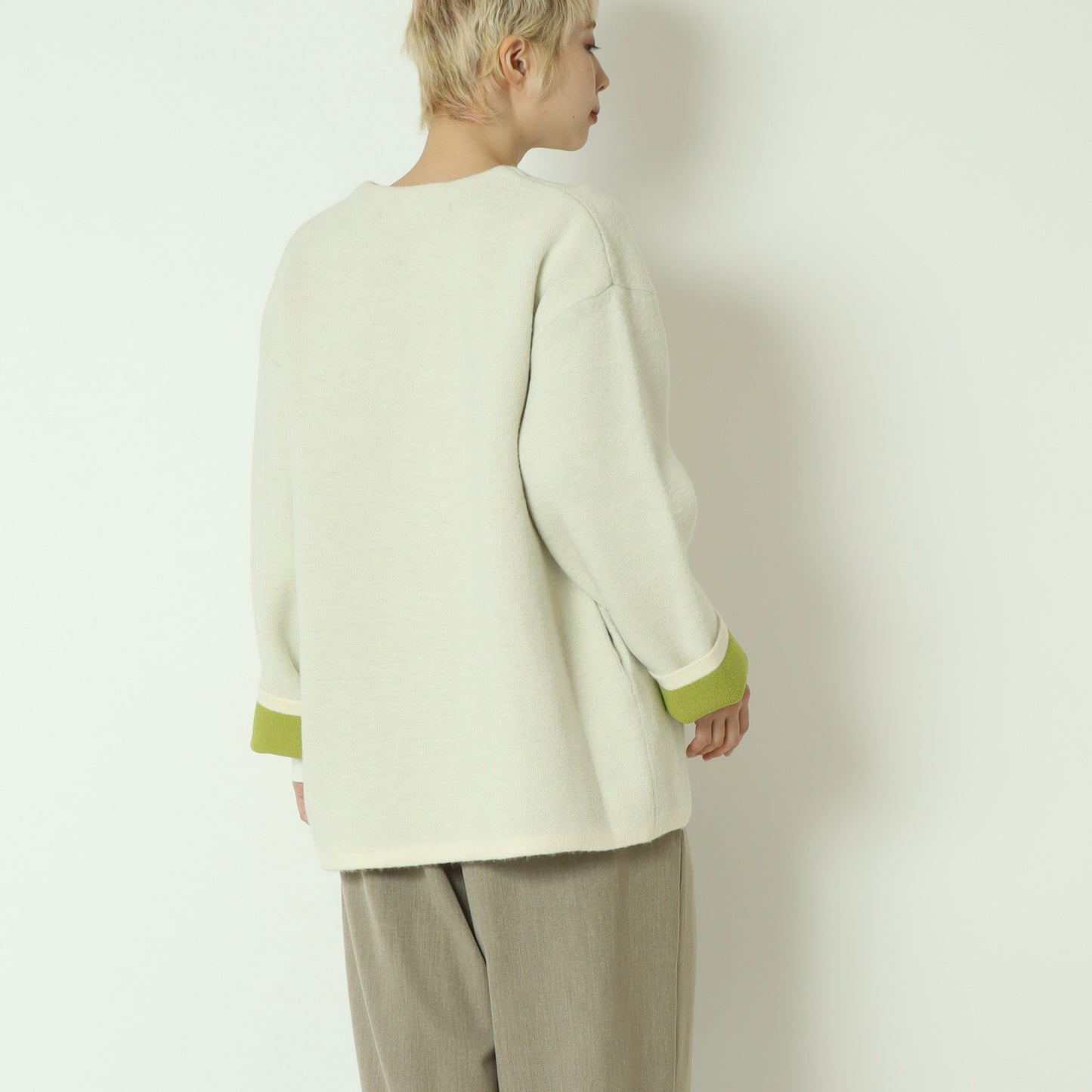 ダブルフェイス配色ニットカーディガン 733878