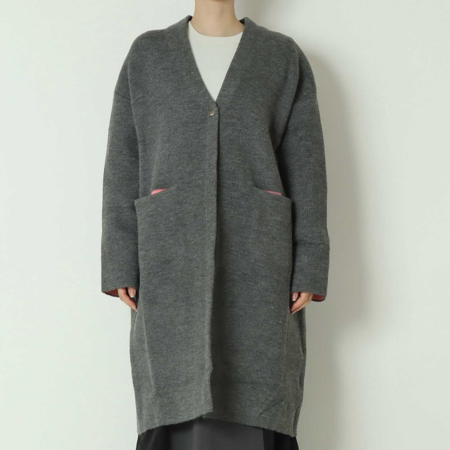 ダブルフェイス配色ニットロングカーディガン 733879