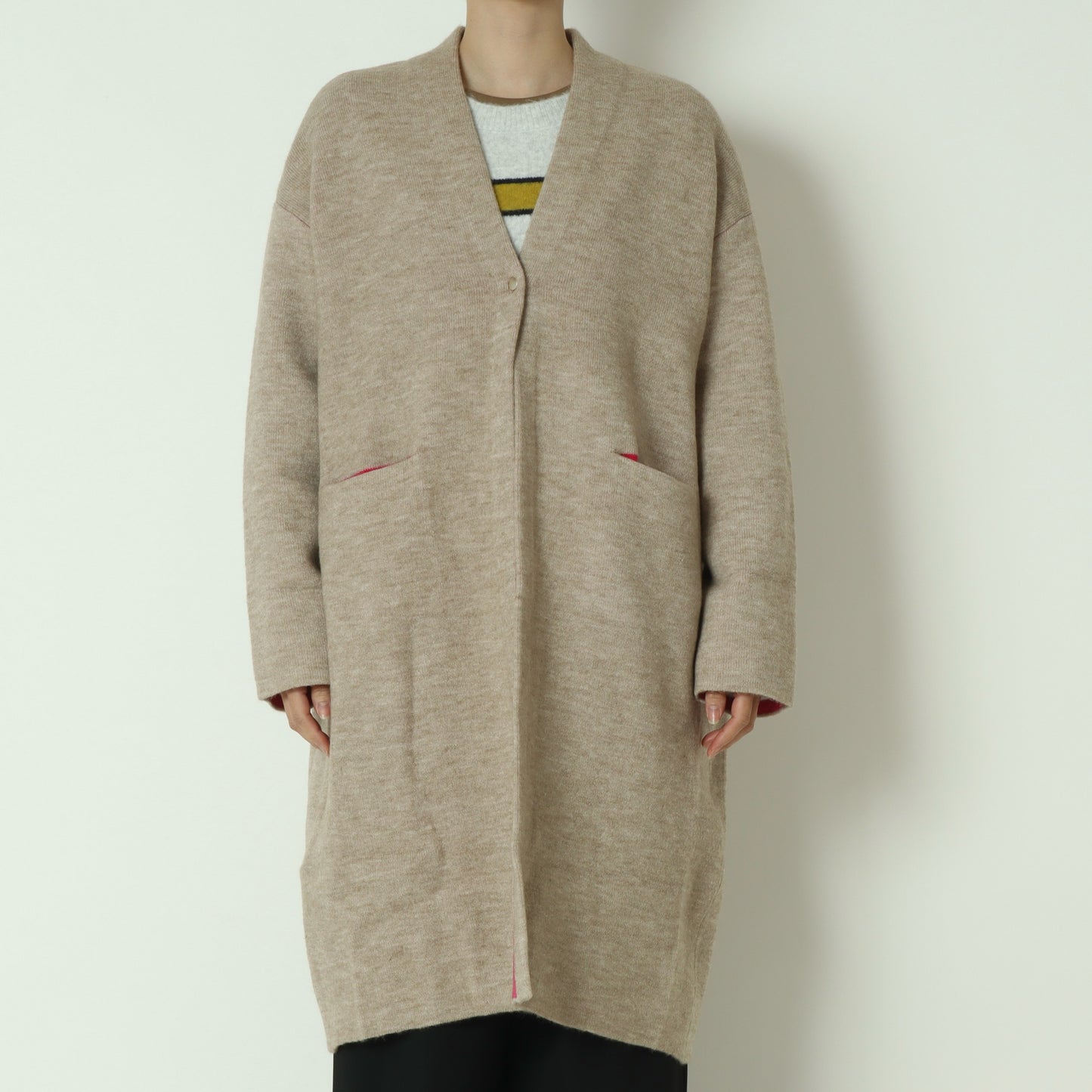 ダブルフェイス配色ニットロングカーディガン 733879