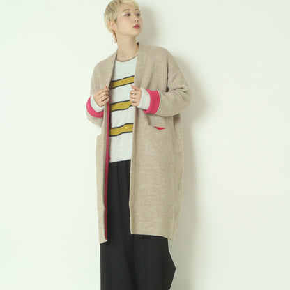 ダブルフェイス配色ニットロングカーディガン 733879