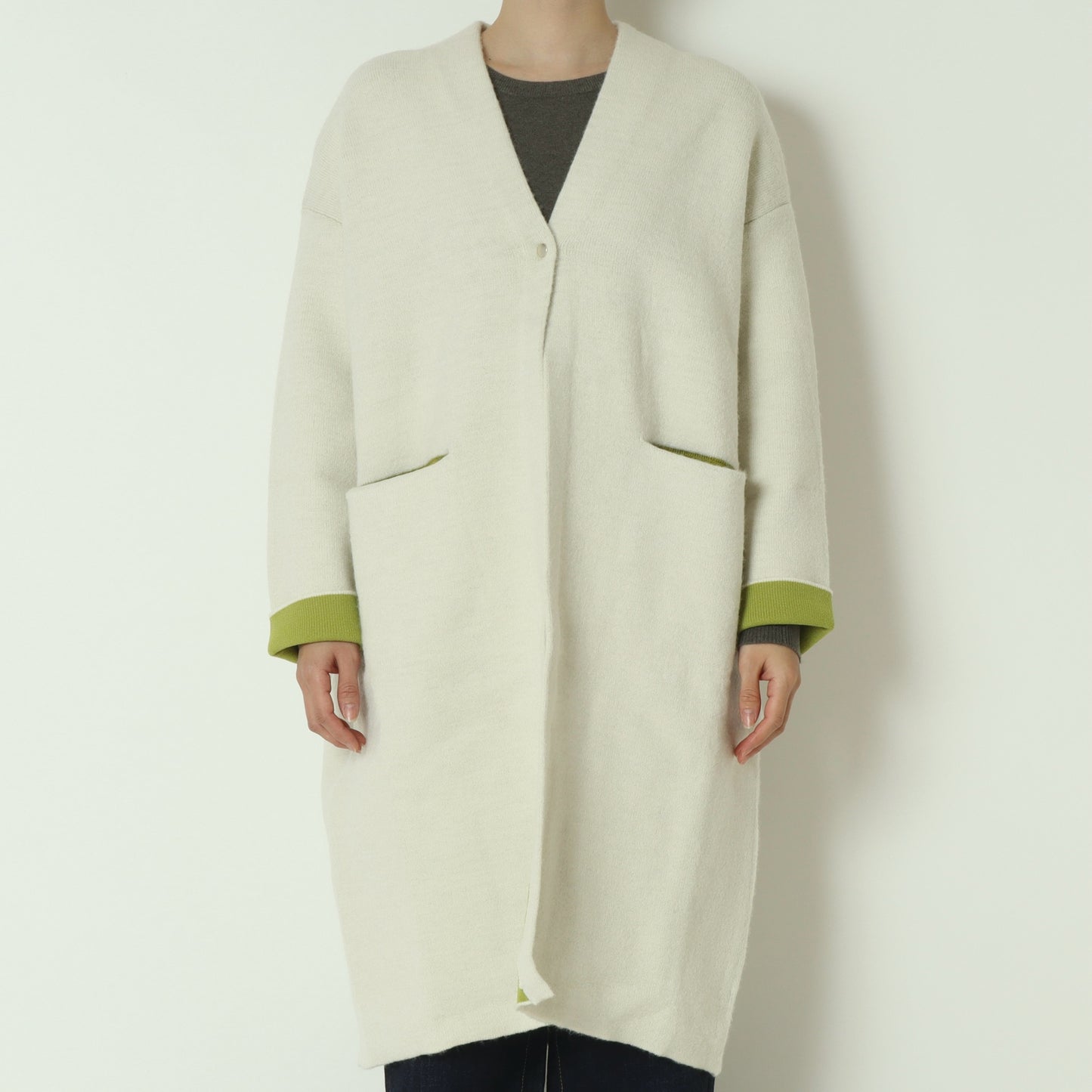 ダブルフェイス配色ニットロングカーディガン 733879