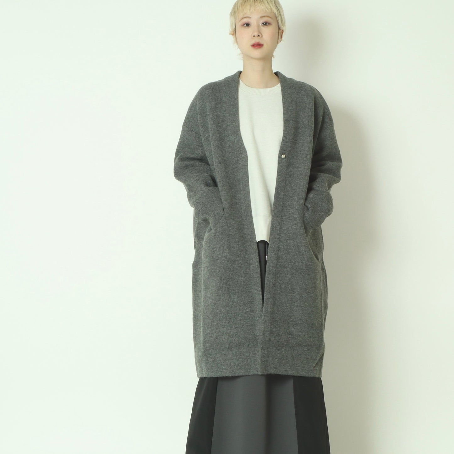 ダブルフェイス配色ニットロングカーディガン 733879