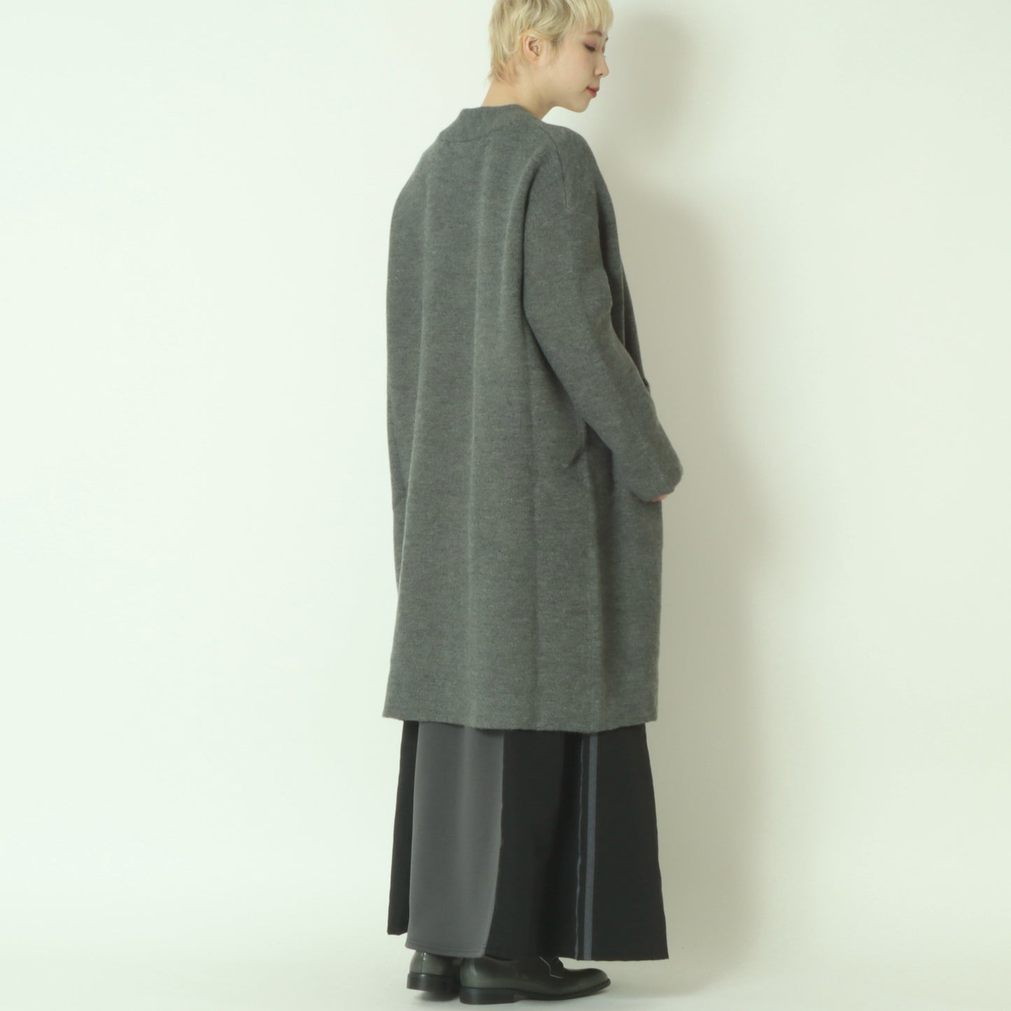 ダブルフェイス配色ニットロングカーディガン 733879