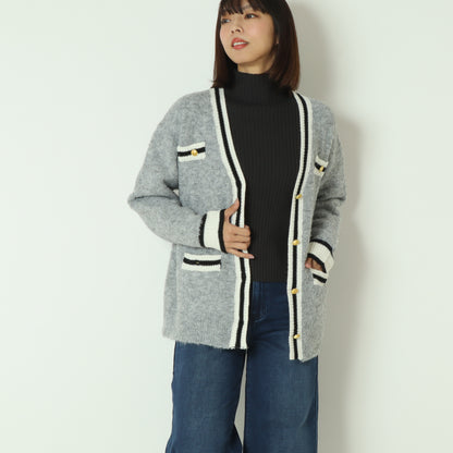 ゴールドボタンラインカーディガン D8632