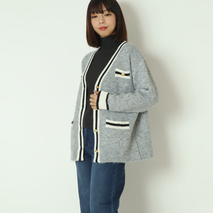 ゴールドボタンラインカーディガン D8632