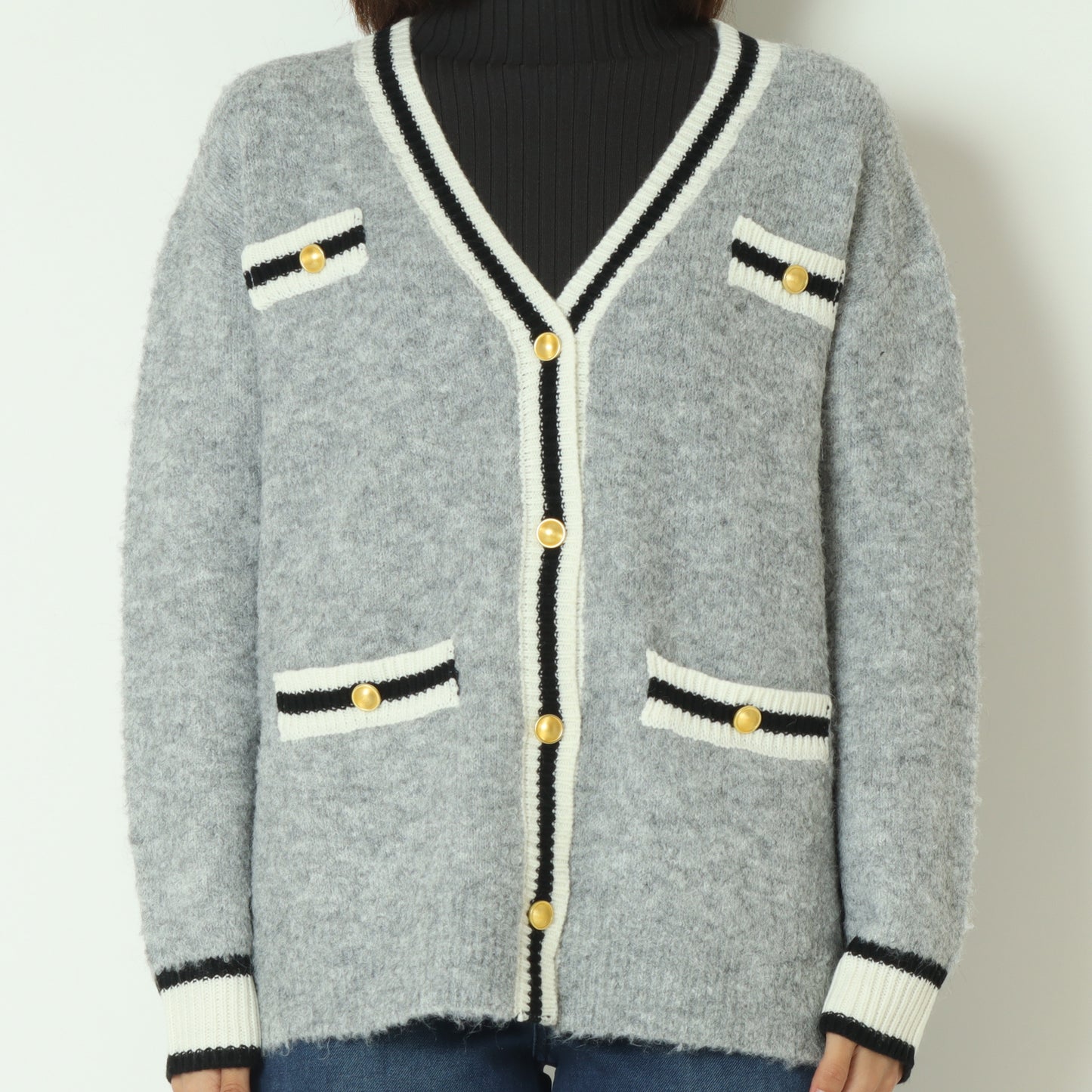 ゴールドボタンラインカーディガン D8632