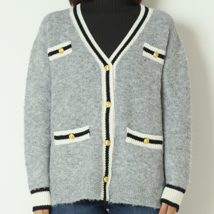 ゴールドボタンラインカーディガン D8632