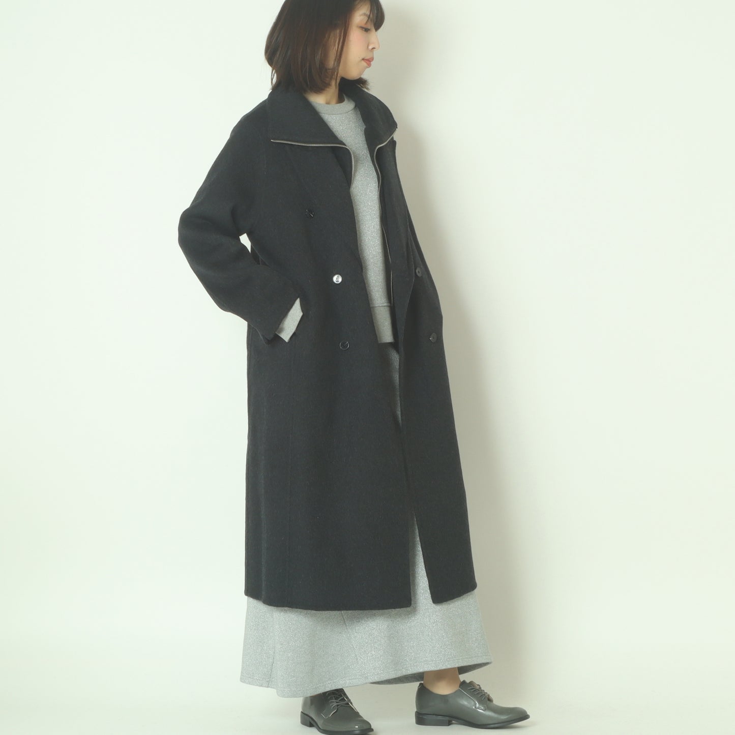 ストラクチャードダブルウールコート  H125309