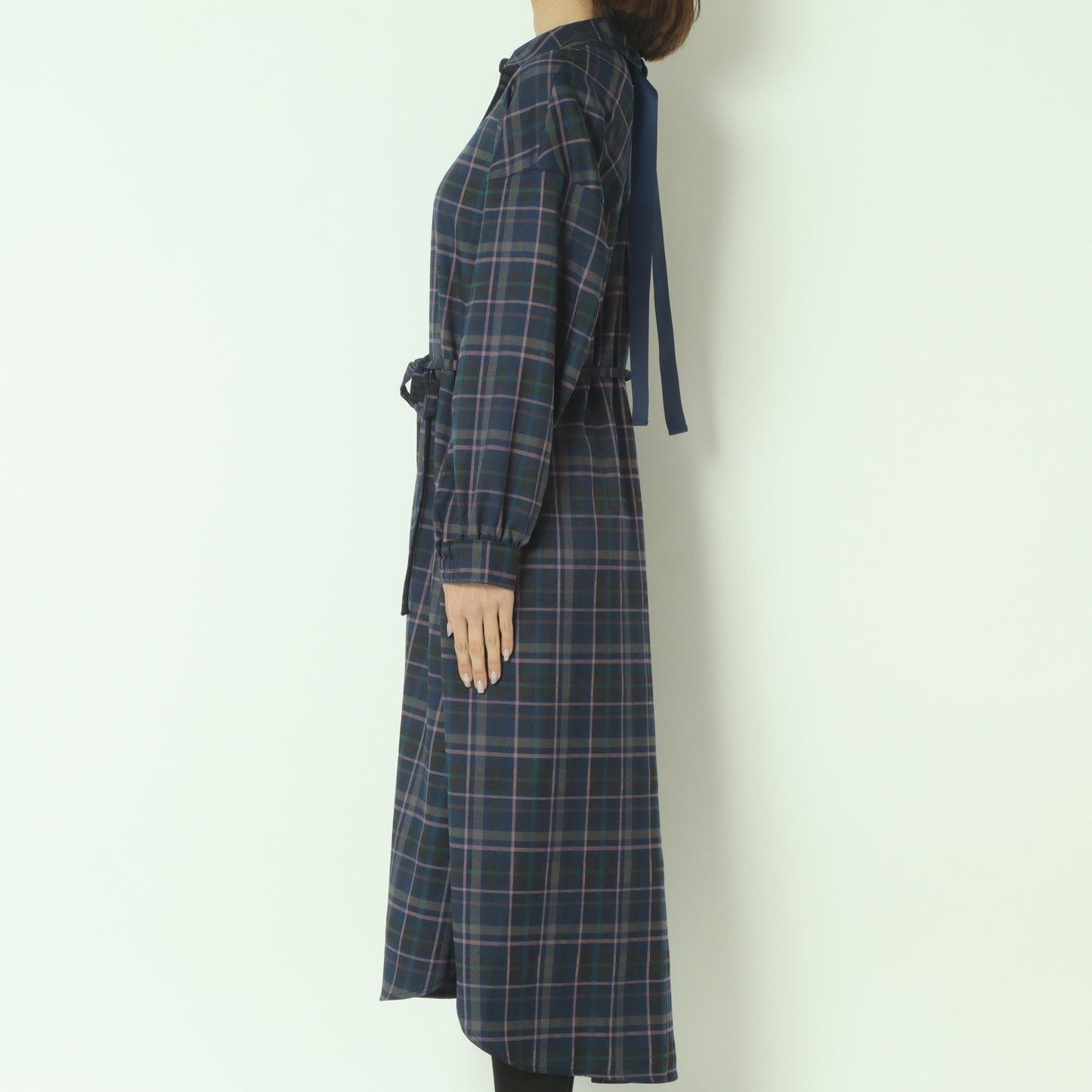 タータンバックリボンシャツドレス H325316