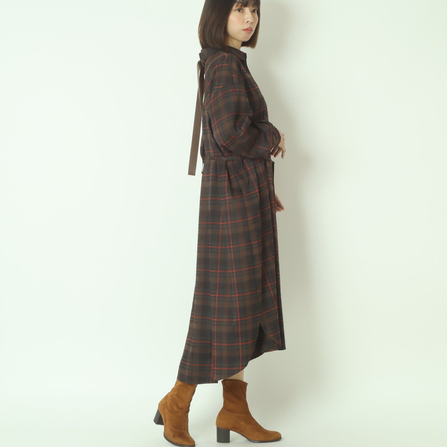 タータンバックリボンシャツドレス H325316